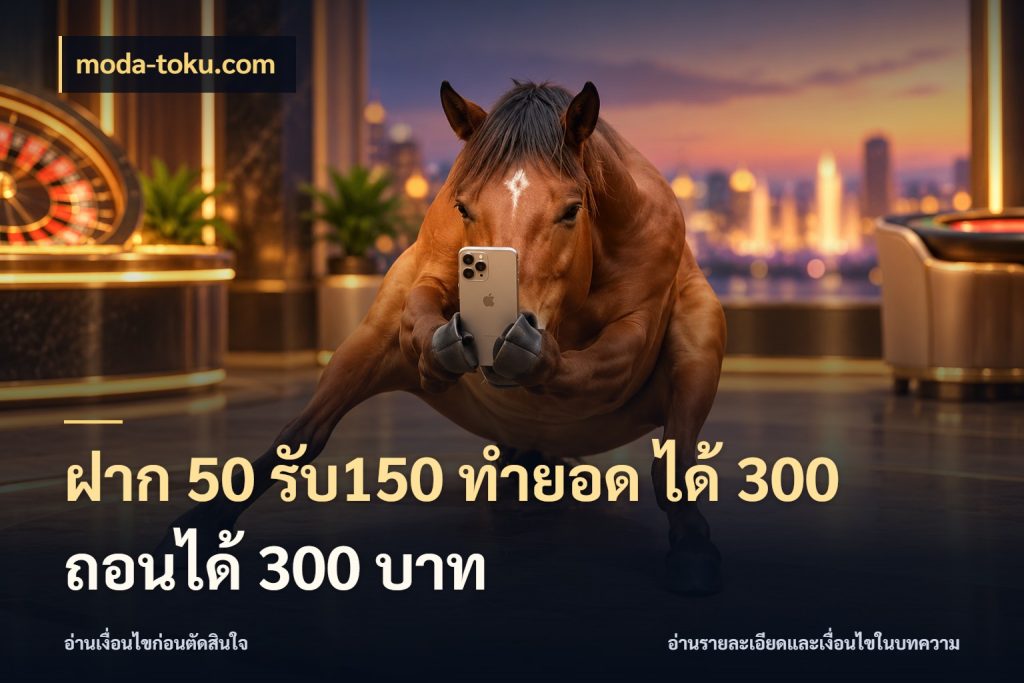 ฝาก 50 รับ150 ทำยอด ได้ 300 ถอนได้ 300 บาท เปิดมุมโปรให้เข้ากับเกมแนวโปรด ในมุม moda-toku.com
