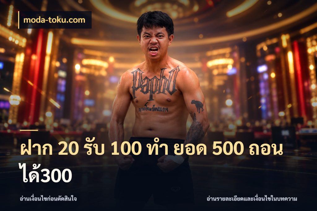 ฝาก 20 รับ 100 ทํา ยอด 500 ถอนได้300 เปิดมุมโปรให้เข้ากับเกมแนวโปรด ในมุม moda-toku.com